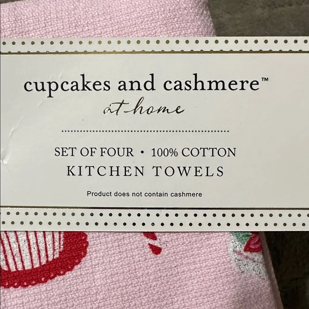 c & c Pink Green White Metallic Silver Cotton Christmas Cakes Tea Towels 4 Pack